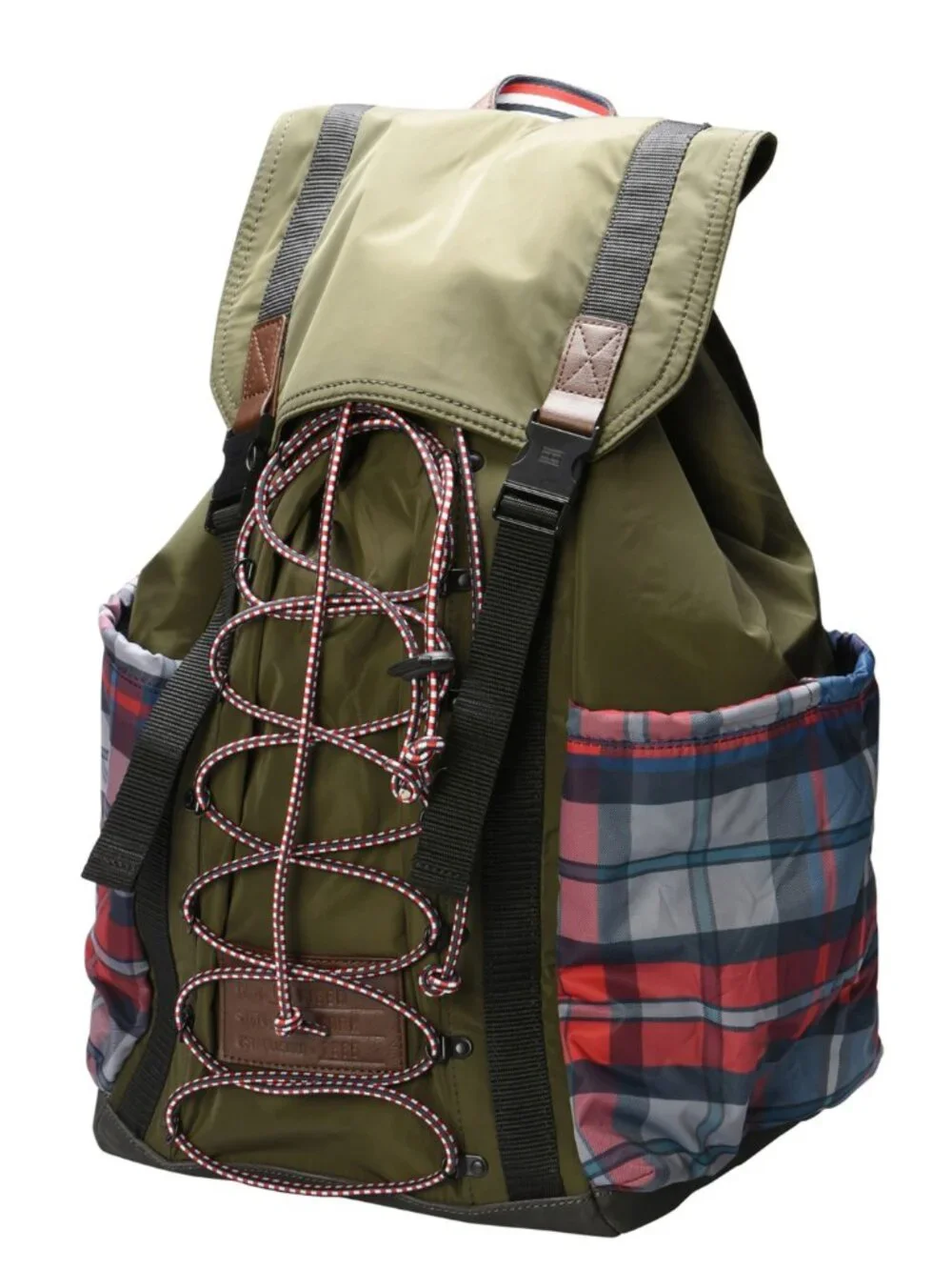 Tommy Hilfiger Technical Flap Plaid Olive Outdoor Rucksack Backpack